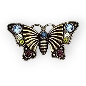 Butterfly Vintage Brooch Multi-Color Rhinestones Antique Gold Filigree
